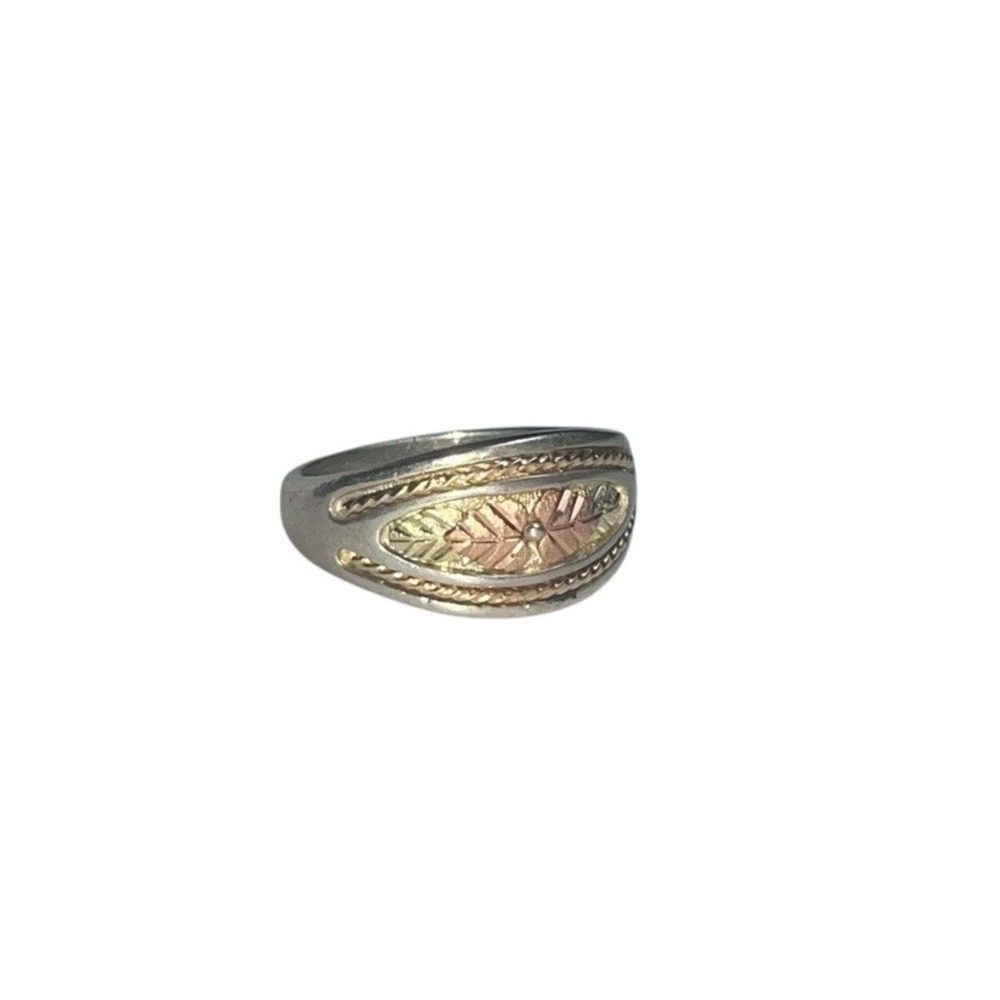Vintage Coleman Co Leaves 925 Sterling Silver with 12K Rose & Yellow Gold Ring